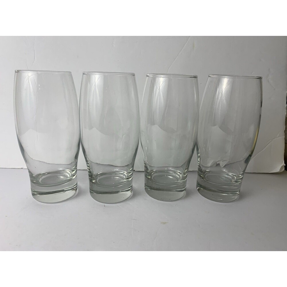 Set of 4 Clear Tall Pub Style Beer Glasses Heavy Bottom Tulip Pint Style Glasses
